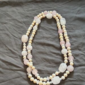 Rose Quartz and Pearl Bead Layered Necklace - Women Jewelry